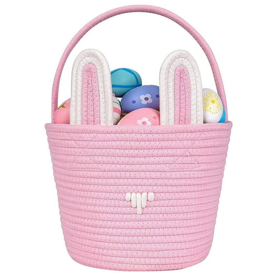 Yanxiao Easter Baskets, Cute Easter Rope Bunny Baskets, Easter Egg Hunt Baskets with Cute Bunny Ears, Easter Gifts Baskets Egg Hunt Baskets for Girls, Baby, Kids, Children and Boys, Pink