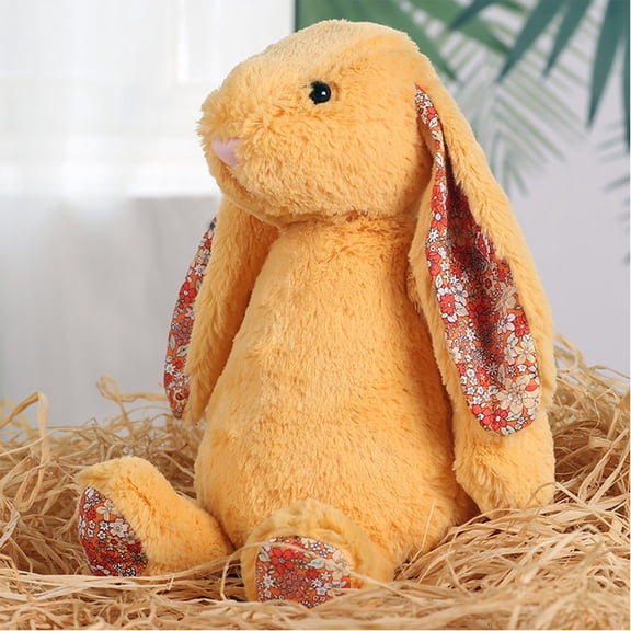 Yanxiao Easter Bunny Plush Toys, 10" Easter Stuffed Animals Bunny with Blossom Ears, Spring and Easter Decorations, Easter Long Ear Rabbit Plush Toys Gifts for Kids, Boys, Girls