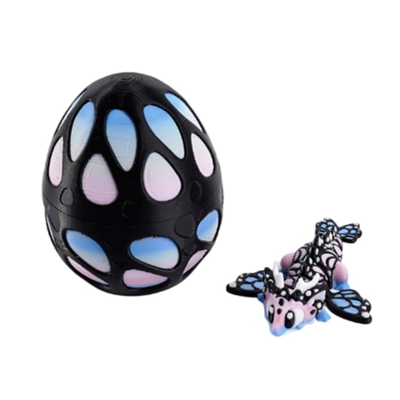 Yanxiao Easter Decor Dragon Eggs Set, 2.6" Black Dragon Eggs Easter Table Decorations, 3D Printed Animals Eggs Set with Mini Dragon, Desk Toys Gifts for Kids Age 3-12 Easter Decorations for Home