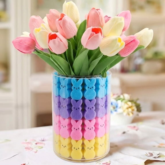 Yanxiao Easter Decorations, Cute Easter Bunny Decorations, 60PCS 2.4" Easter Bunny Sponges Vase Fillers for Centerpieces, Spring Easter Bunny Floral Centerpieces for Tables, Home and Vase Decortions