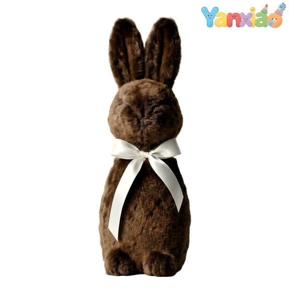 Yanxiao Easter Flocked Bunny Decorations, 12.6" Soft Flocked Easter Bunny Ornaments with Bow Ties, Spring Easter Fluff Bunny Figurines for Home, Indoor and Party Decorations