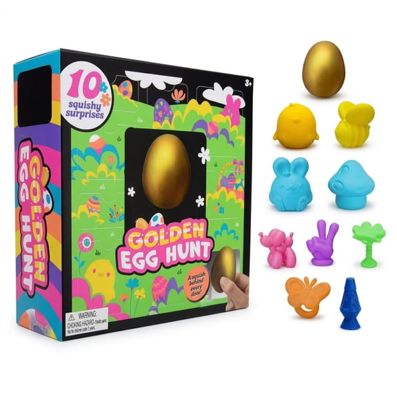 Yanxiao Easter Golden Egg Hunt Mystery (10 Squishy Surprises of Pack), 10PCS Surprise Sensory Squeeze Toy with Super Solid Squish