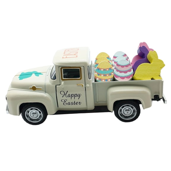 Yanxiao Easter Decorations Trucks, 5" Mini Metal Easter Trucks Tabletops with Wooden Eggs and Bunny Figurine, Easter Vintage Farmhouse Pickup Ornaments for Home, Indoor and Table Centerpiece