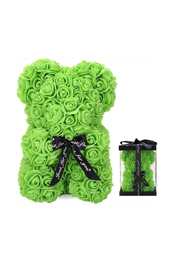 Green Rose Bears, 10" Artificial Roses Flower Bears, Valentines Day Decorations, Valentines Day Gifts for Girlfriends, Wife, Her and Women