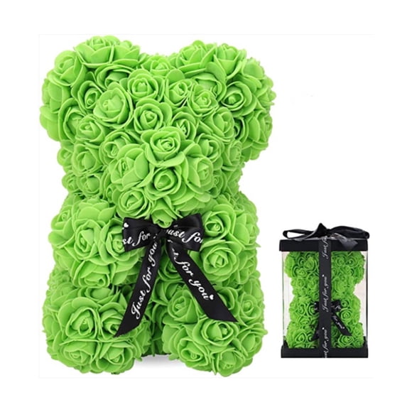 QLUEWX Green Rose Bears, 10" Artificial Roses Flower Bears, Perfect Romantic Gift for Her, Mother's Day Valentines Day Birthday Gifts for Girlfriends, Wife, Her, Women and Mother