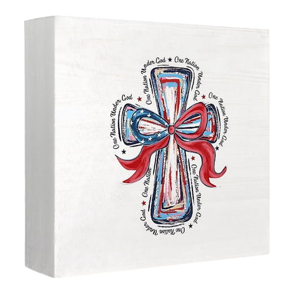 QLUEWX Independence Day Tabletop Decorations, 5" Box Sign Patriotic Memorial Day 4th of July Decorations, Cross Block Plaque Table Centerpieces Box Sign, Table Decor for Home Office Restaurant
