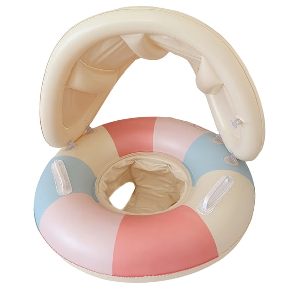 Deepigc Inflatable Swimming Rings, Cartoon Inflatable Baby Pool Float with Canopy Backrest, Utdoor Water Play Toys for Toddlers Backyard Swimming Water Games