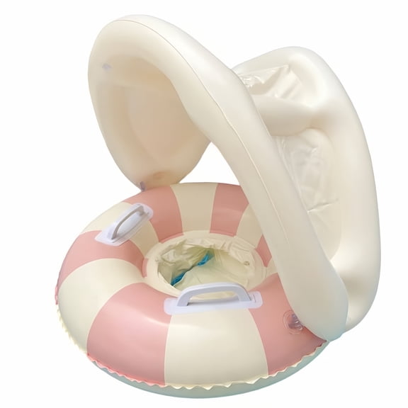Deepigc Inflatable Swimming Rings, Cartoon Inflatable Baby Pool Float with Canopy Backrest, Utdoor Water Play Toys for Toddlers Backyard Swimming Water Games