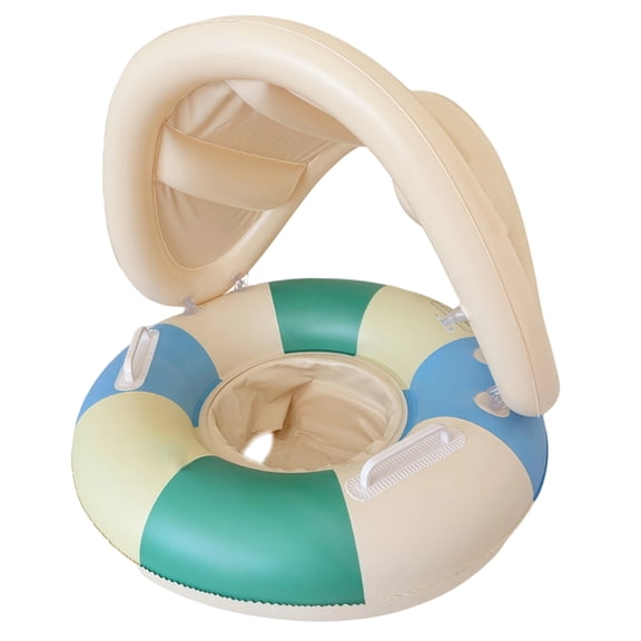 Deepigc Inflatable Swimming Rings, Cartoon Inflatable Baby Pool Float with Canopy Backrest, Utdoor Water Play Toys for Toddlers Backyard Swimming Water Games