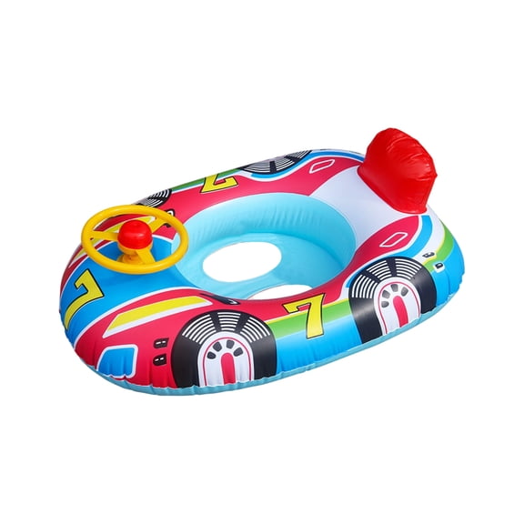 QLUEWX Kids Inflatable Swimming Ring, Toddler Boat Car Shaped Pool Float with Steering Wheel, Baby Water Play Toy for Summer Beach & Pool, D