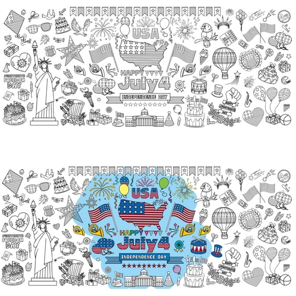 Yanxiao Patriotic Graffiti Table Cloth, 2.5x6 Ft Paper Party Tablecloth 4th of July Decorations, Colorable Poster Tablecloths Memorial Day Decorations, Patriotic Decor for Home Outdoor Party Favors