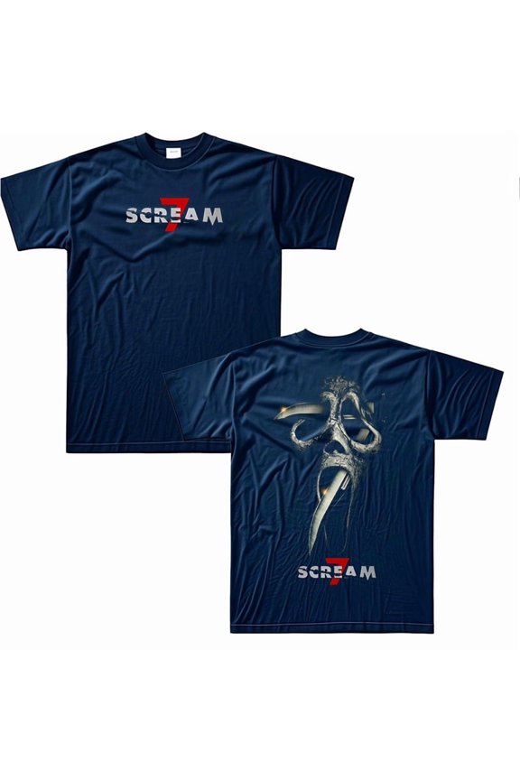 Scream Ghostface Shirts,Movie Scream Merch T-Shirt Casual Crew Neck Short Sleeved Unisex Shirts, Scream 7 Ghostface Printed Summer Tops for Ghostface Halloween Scary Movie Fans, Navy/3XL