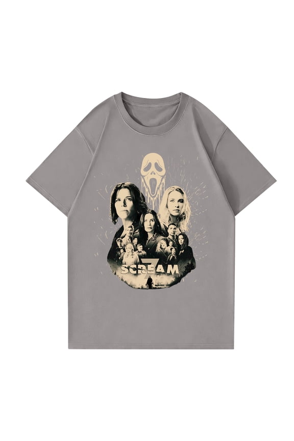 Scream Ghostface Shirts,Movie Scream Merchandise T-Shirt Casual Crew Neck Short Sleeved Unisex Shirts, Scream 7 Ghostface Printed Summer Tops for Ghostface Halloween Scary Movie Fans, Gray/S