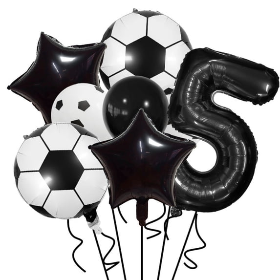 QLUEWX Soccer Themed Number Birthday Balloon Set, 0-9 Black Number Balloons Kit with Soccer Ball Star Balloons for Kids Soccer Birthday Parties, Sports Events & Party Decorations (5)