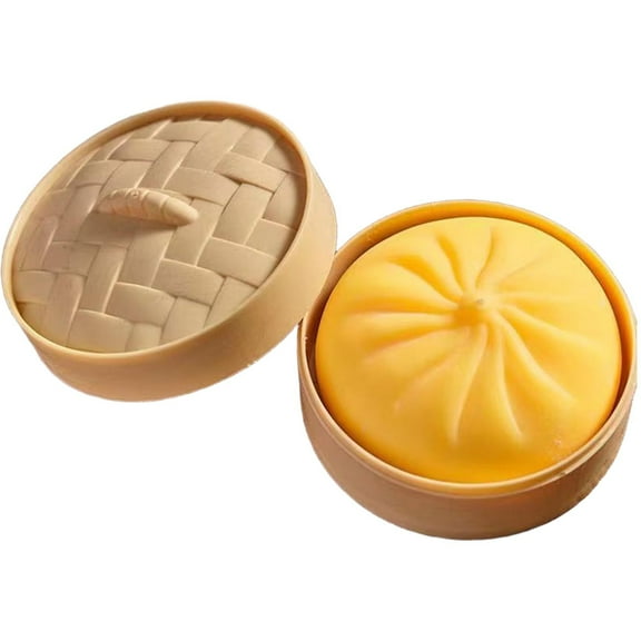 Yanxiao Stress Relief Ball Squeeze Toy, 3.9" Yellow Steamed Bun Steamer Stress Relieve Toy, Sensory Toy with a Super Solid Squish, Decompression Toy Gift Holiday Birthday Gift for Kids Ages 3+