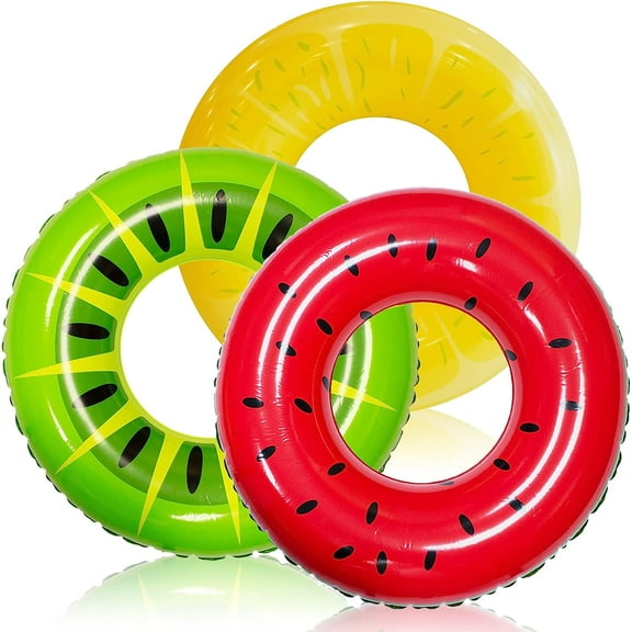 Yanxiao Swimming Ring Pool Floats Inflatable Swim Tube Raft (3 pack) with Summer Fruits Painting, Pool Toys for Swimming Pool Party Decorations