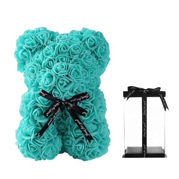 QLUEWX Tiffany Blue Rose Bears, 10" Artificial Roses Flower Bears, Perfect Romantic Gift for Her, Mother's Day Valentines Day Birthday Gifts for Girlfriends, Wife, Her, Women and Mother