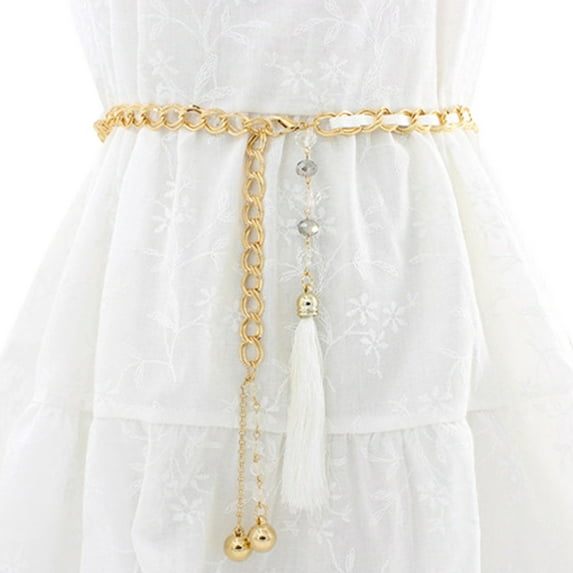 Yanyanz Belts for Women, Women Casual Fashion Wear Belt Waist Chain Tassel Pendant Belt, Fashion Belts White One Size
