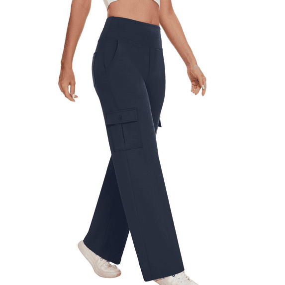 Yanyanz Cargo Pants Women,Yoga Cargo Pants Women Wide Leg Pants with Pockets High Waist Stretch Dress Casual Business Work Travel Pants Yoga Pants Women Casual Dresses for Women Clearance Navy L