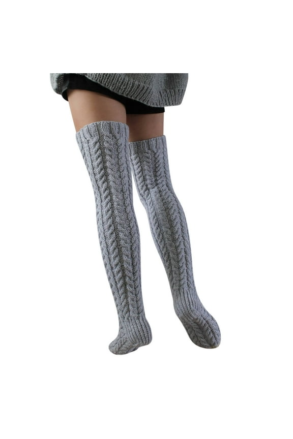 Compression Socks, High Stockings for Womens Cable Knit Extra Long Boot Socks Over Knee Thigh Stocking Leg, Socks Gray One Size