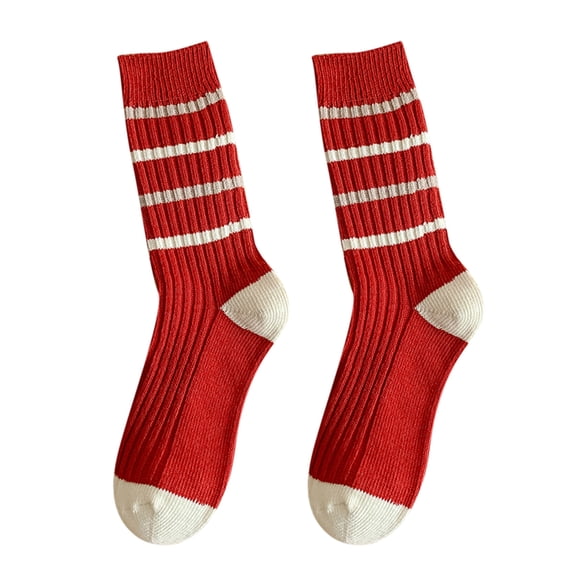 Yanyanz Compression Socks, Red Socks Women Autumn And Winter Cotton Thick Line Socks Striped All Warm Pile Stockings, Socks B One Size