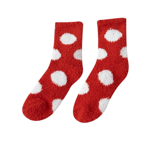Yanyanz Compression Socks, Women Fuzzy Socks Winter Coral Socks Polka Dot Cute Home Stocking, Socks Red One Size