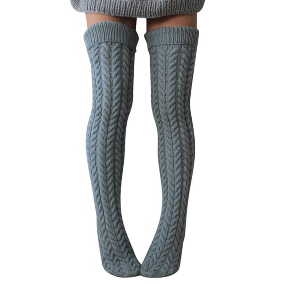 Yanyanz Compression Socks, Women Knit Leg Stocking Thigh Long Knee Cable Boot Socks Over Extra Socks, Socks Gray One Size