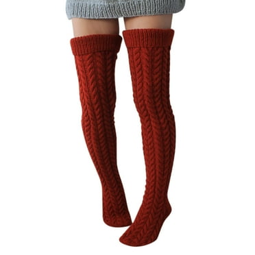 Yanyanz Compression Socks, Women Knit Leg Stocking Thigh Long Knee Cable Boot Socks Over Extra Socks, Socks Red One Size