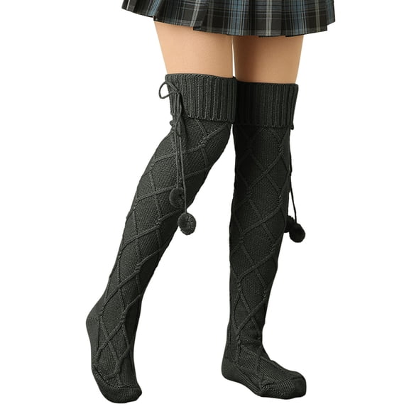 Yanyanz Compression Socks, Women Simple Fashion Solid Color Knit Tall Socks Wool Texture Long Tube Pile Socks, Socks A One Size