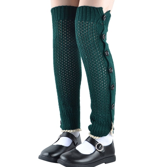 Yanyanz Compression Socks, Women Winter Warm Crochet Knitted Boot Cuff Socks Knee Length Leg Extra Long Thigh High Buttons Leg Pile Socks, Socks Green One Size