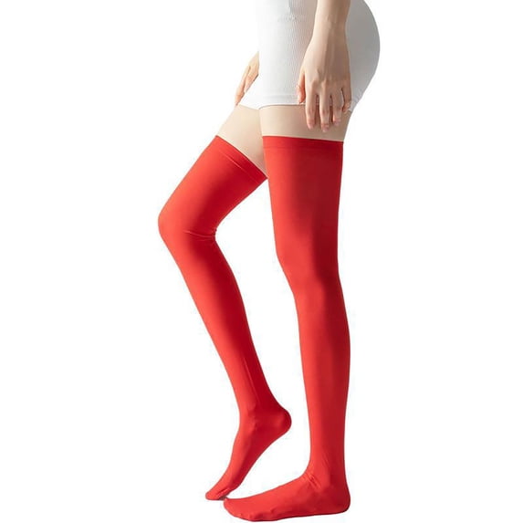 Yanyanz Compression Socks, Women's Striped Colorful Printed Non Slip Stretch Over Knee Stockings, Socks Orange A