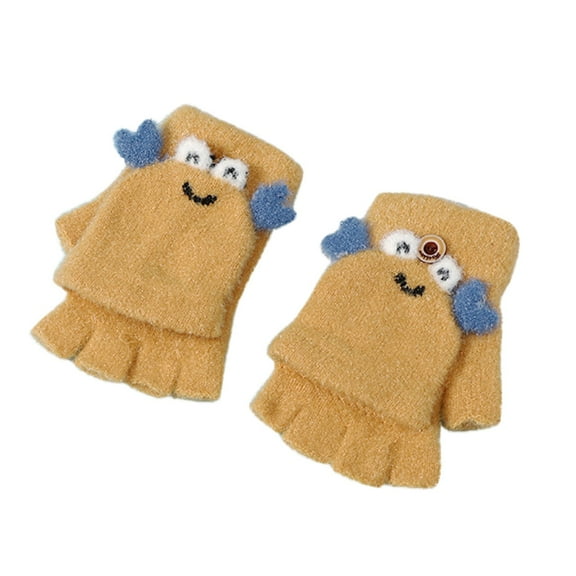Yanyanz Gloves Mittens, Baby Children Small Crab Gloves Half Finger Flip Plush Knit Winter Warm Gloves, Gloves Yellow One Size