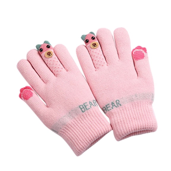 Yanyanz Gloves Mittens, Girls Finger Full Children Skiing Mittens Baby Gloves Warm Gloves Bear Boys Winter Kids Knitted Gloves, Gloves Pink One Size
