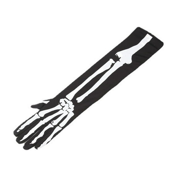 Yanyanz Gloves Mittens, Halloween Skeleton Gloves Women Men Full Finger Skeleton Gloves Long Skeleton Arm Sleeves for Costume Party, Gloves Black One Size