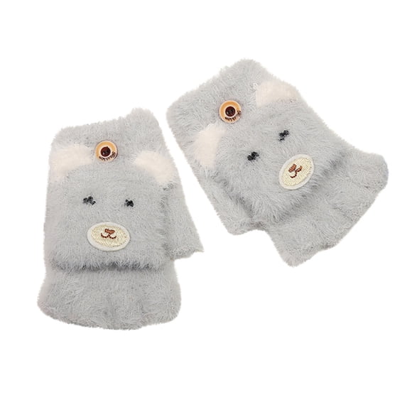 Yanyanz Gloves Mittens, Winter Half Finger Flip Plus Velvet Gloves Warm And Thick Plush Children Gloves, Gloves Gray One Size