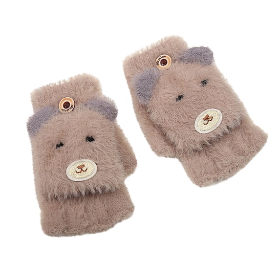 Yanyanz Gloves Mittens, Winter Half Finger Flip Plus Velvet Gloves Warm And Thick Plush Children Gloves, Gloves Khaki One Size