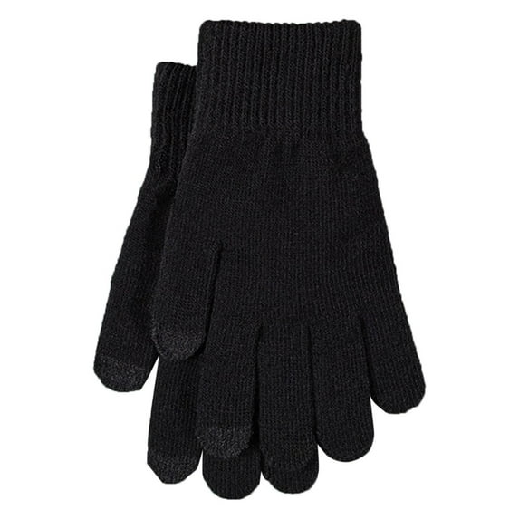 Yanyanz Gloves Mittens, Winter Knitted Solid Color Wool Thickened Brushed Five Finger Finger Cycling Warm Gloves, Gloves Black One Size