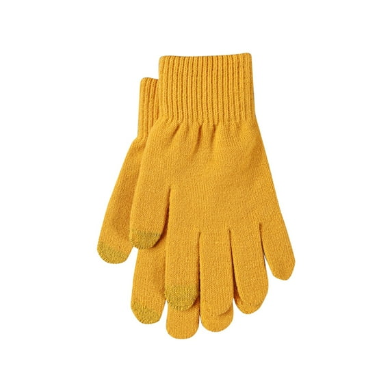 Yanyanz Gloves Mittens, Winter Knitted Solid Color Wool Thickened Brushed Five Finger Finger Cycling Warm Gloves, Gloves Yellow One Size