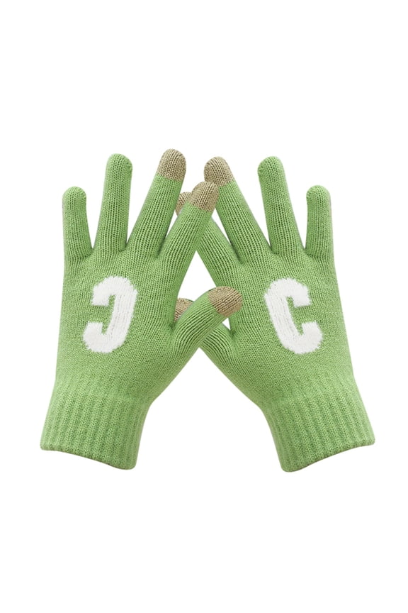 Gloves Mittens, Women Men Can Enable Screen Gloves Warm Knitted Gloves Mittens Winter Keep Warm Knitting Letter Printing Golves Students Outdoor Riding Hiking Mittens, Gloves Green One Size