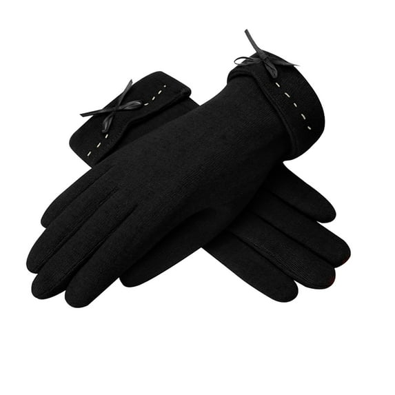 Yanyanz Gloves Mittens, Women's Autumn Winter Solid Color Plush Thick Insulation All Finger Cold Gloves, Gloves Black One Size