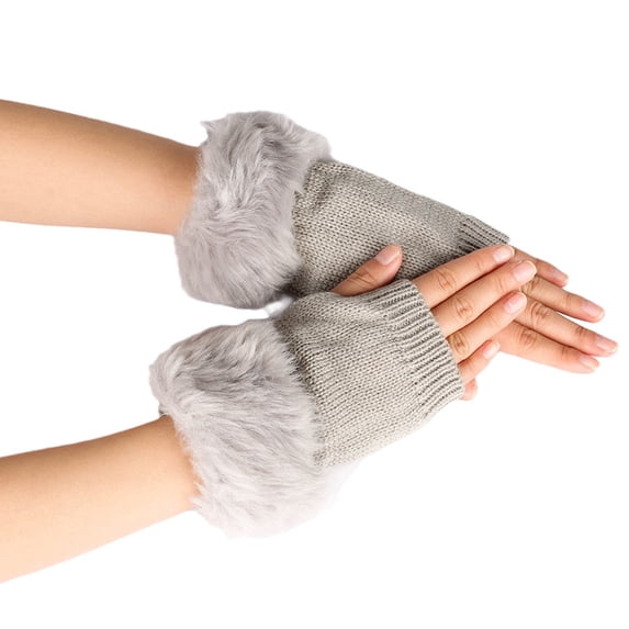 Yanyanz Gloves Mittens, Women's Knitted Wool Open Finger Gloves Faux Wool Half Finger Short Warm Gloves, Gloves B A