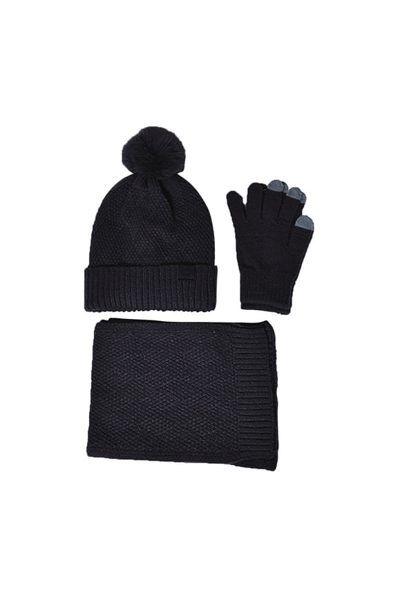 Scarface, Autumn Winter Solid Hat Scarf Glove Three Ear Outdoor Warmth Set, Scarf Black One Size