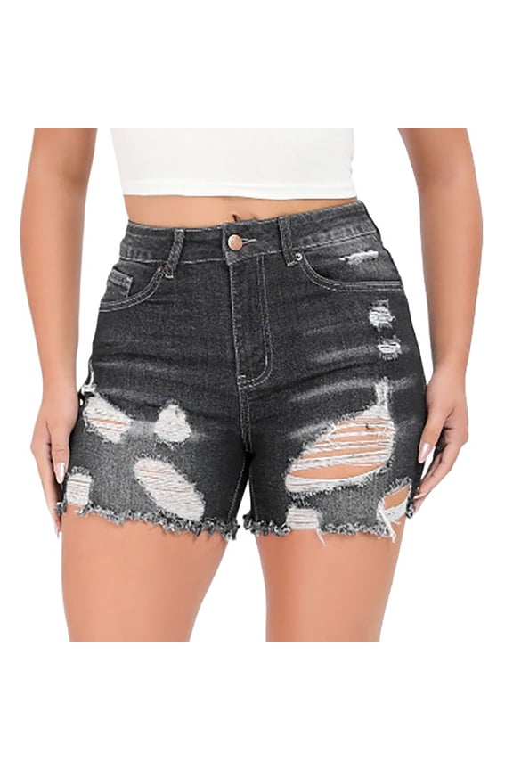 Shorts for Women,Women'S Spring/Summer High Waist Slimming Versatile Perforated Ragged Edge Denim Shorts Denim Shorts Jean Shorts Clearance Black Xl