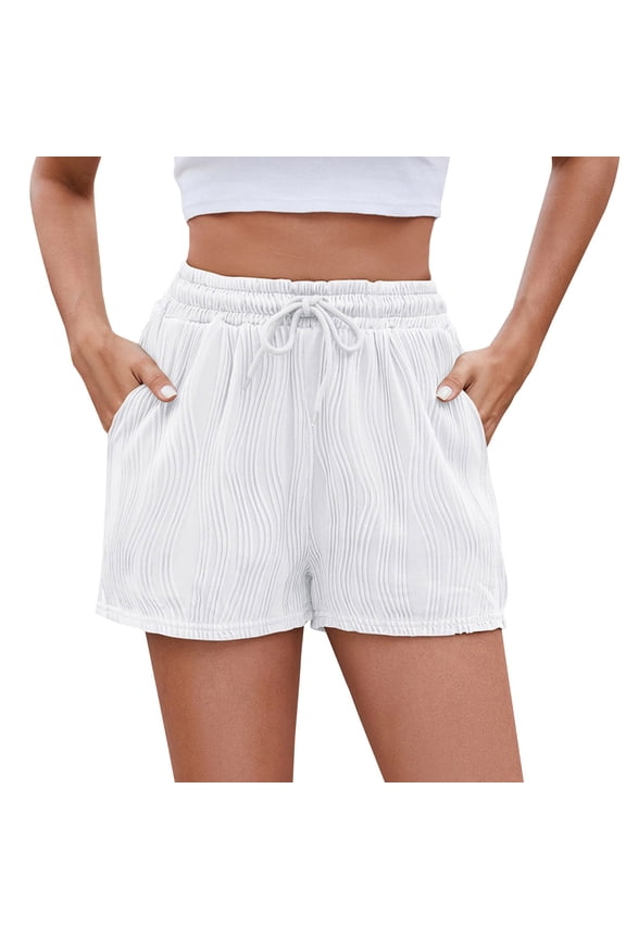 Shorts for Women, Women's 2025 Spring And Summer New Women's Solid Color Drawstring Pocket Fashion Casual Shorts Ready Made Shorts, The Big Short White M