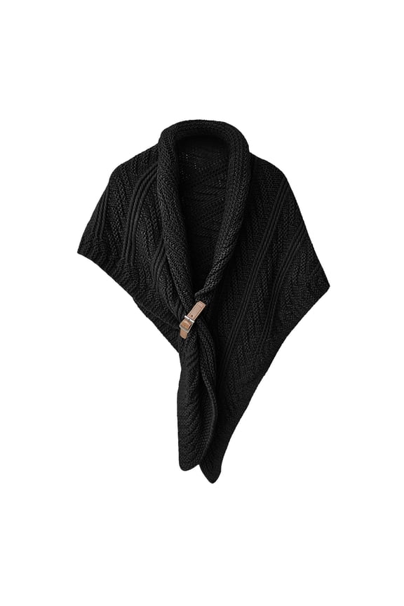 Summer Shawl, Knitted Shawl with Leather Buckle Women's Wrap Autumn Winter Scarf Warm Cozy Fashion Pashmina Crochet Ponchos, shawls Black One Size