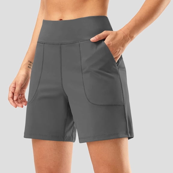 Yanyanz Shorts for Women,Womens Wide Leg Yoga Shorts High Waisted Stretch Shorts Summer Gym Athletic Workout Long Shorts with Pockets Yoga Pants Women Workout Shorts Women Clearance Grey 2Xl