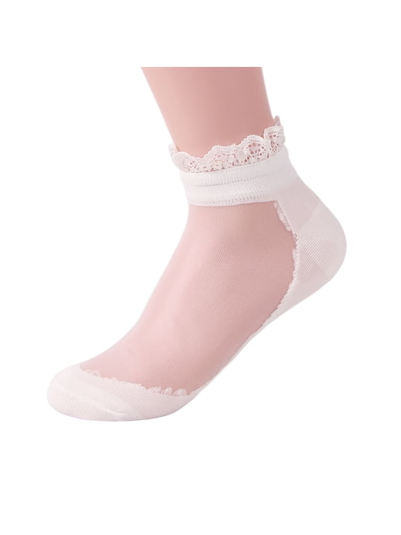 Socks, 1 Pairs Women's Ballerina Socks Solid Lace Socks Short Stockings Splice Socks Boat Socks, No Show Socks White One Size