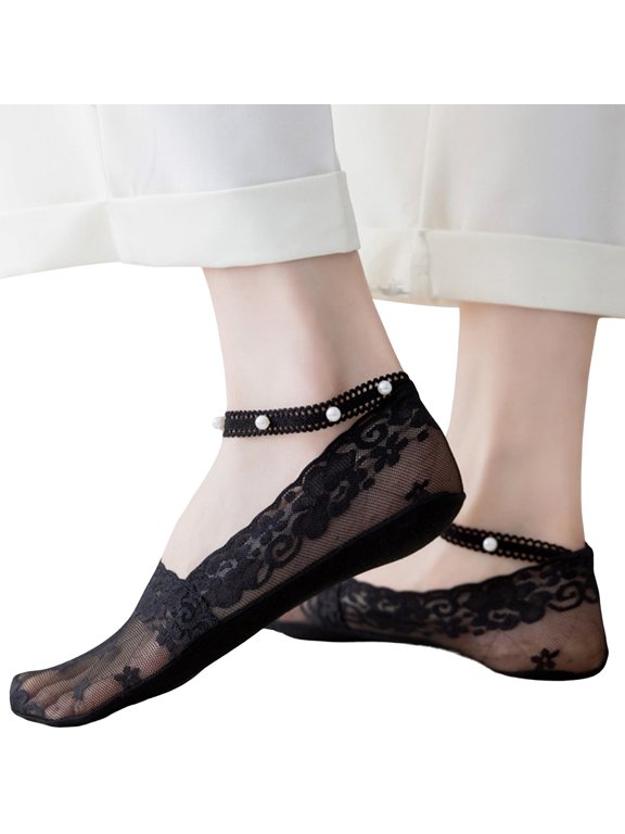 Socks, 1 Pairs Women's Ballerina Socks Solid Non Slip Socks Lace Splice Socks Boat Socks, No Show Socks Black One Size
