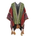 thumbnail image 1 of Yanyanz Summer Shawl, Women Nationl Print Colourful Splice with Tassels Knitted Shawl Scarf Fringed Pashminas Sweater Pullover Cape for Women Sweater Tassel Shawl Wrap Cloak, shawls Watermelon Red A, 1 of 4