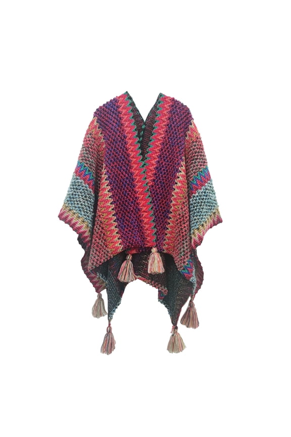 Summer Shawl, Women Nationl Print Colourful Splice with Tassels Knitted Shawl Scarf Fringed Pashminas Sweater Pullover Cape for Women Sweater Tassel Shawl Wrap Cloak, shawls Purple A
